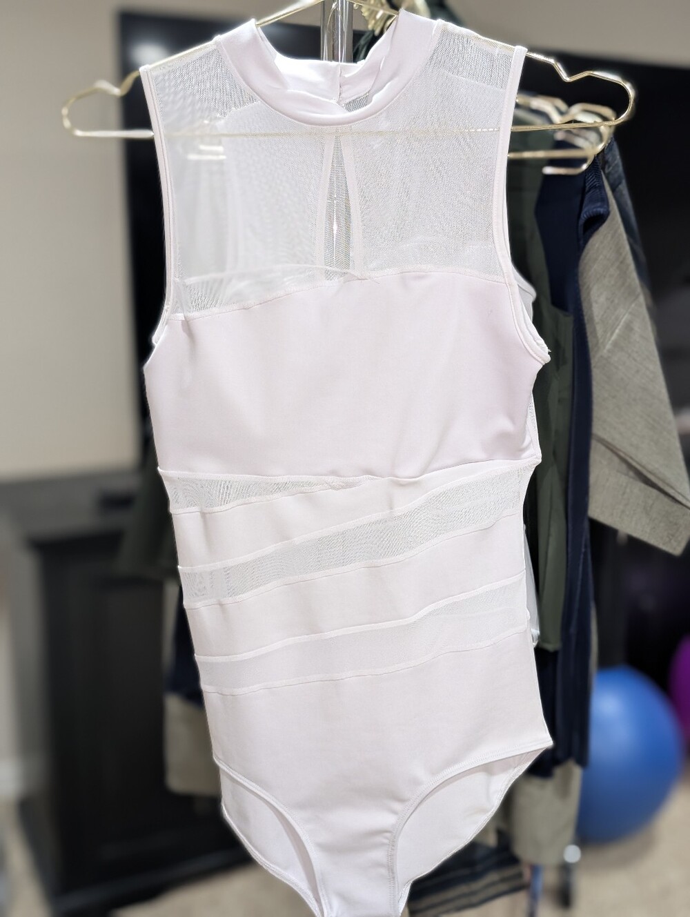 Women's Sleeveless Light Pink Mesh-Panel One-Piece
